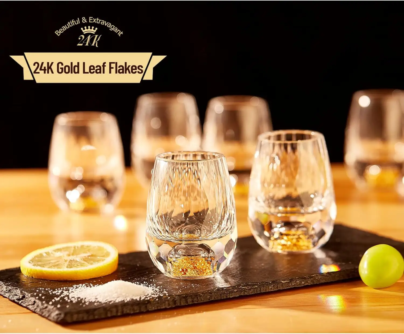 Golden Luxe Crystal Shot Glass Set – 1.5oz Premium BPA-Free Whiskey Glasses (Set of 2)