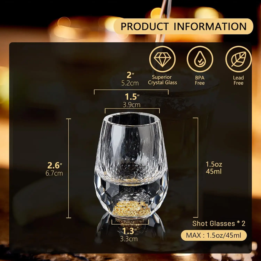 Golden Luxe Crystal Shot Glass Set – 1.5oz Premium BPA-Free Whiskey Glasses (Set of 2)