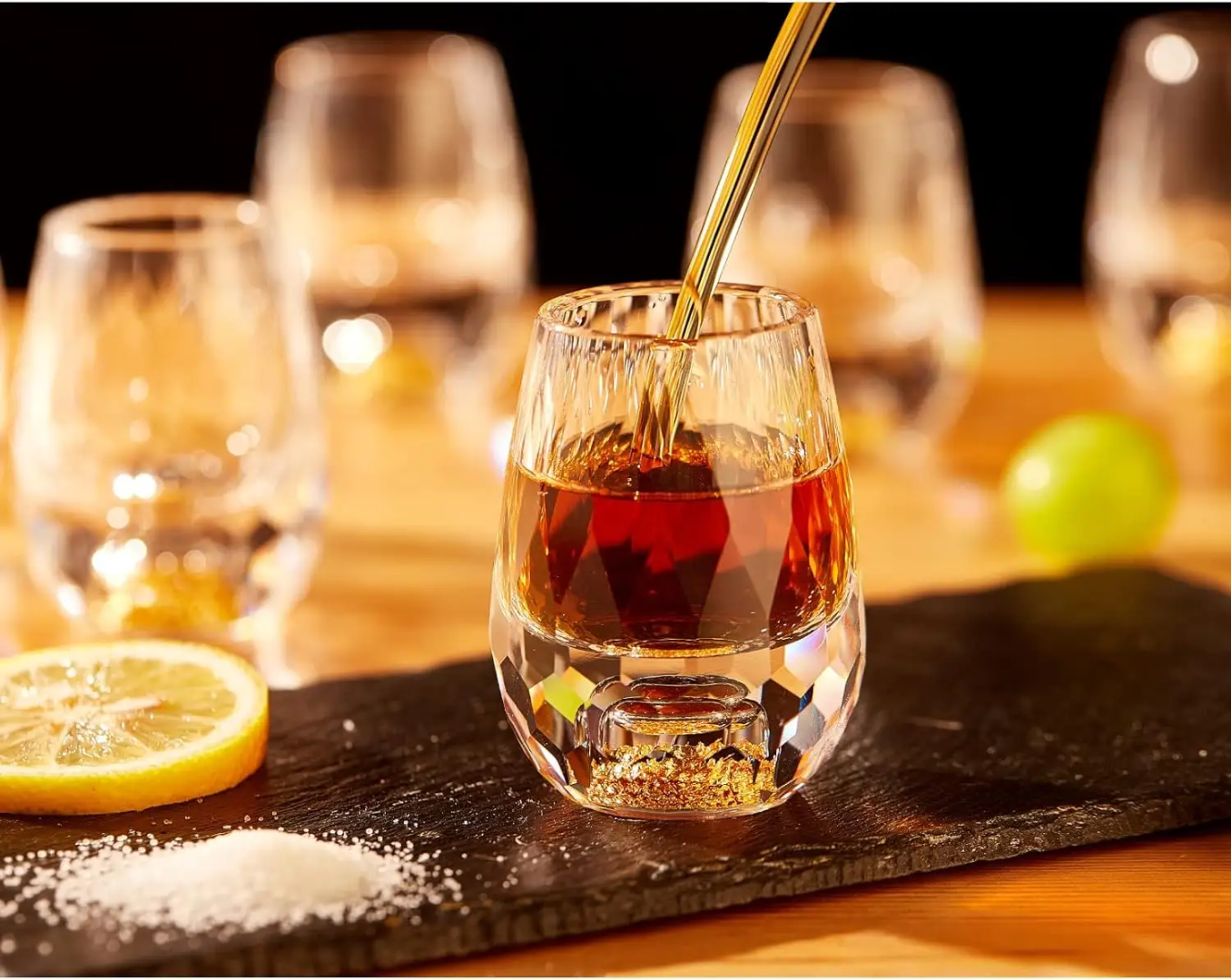 Golden Luxe Crystal Shot Glass Set – 1.5oz Premium BPA-Free Whiskey Glasses (Set of 2)
