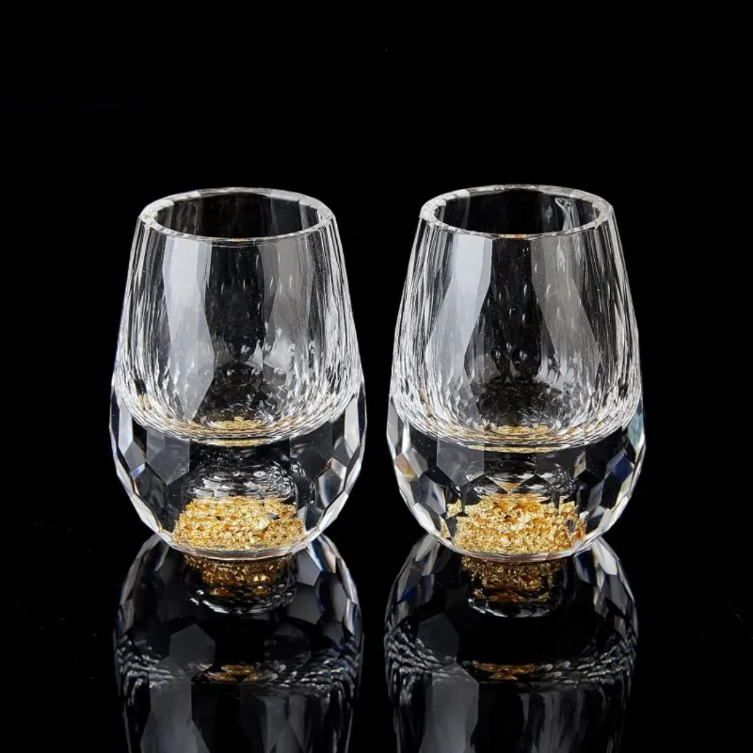 Golden Luxe Crystal Shot Glass Set – 1.5oz Premium BPA-Free Whiskey Glasses (Set of 2)