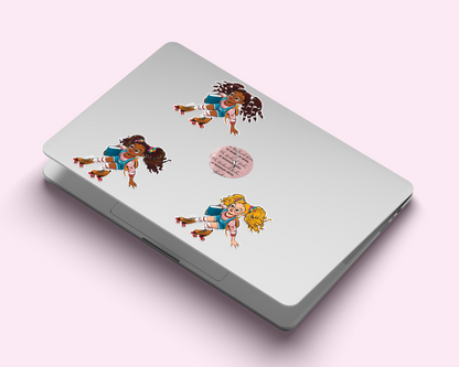 Colorful skater girl Kindle sticker sheet with nostalgic and playful aesthetic