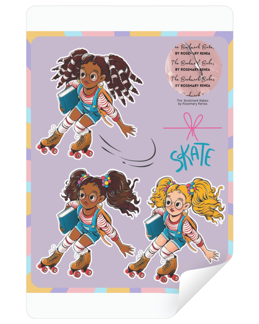 Colorful skater girl Kindle sticker sheet with nostalgic and playful aesthetic