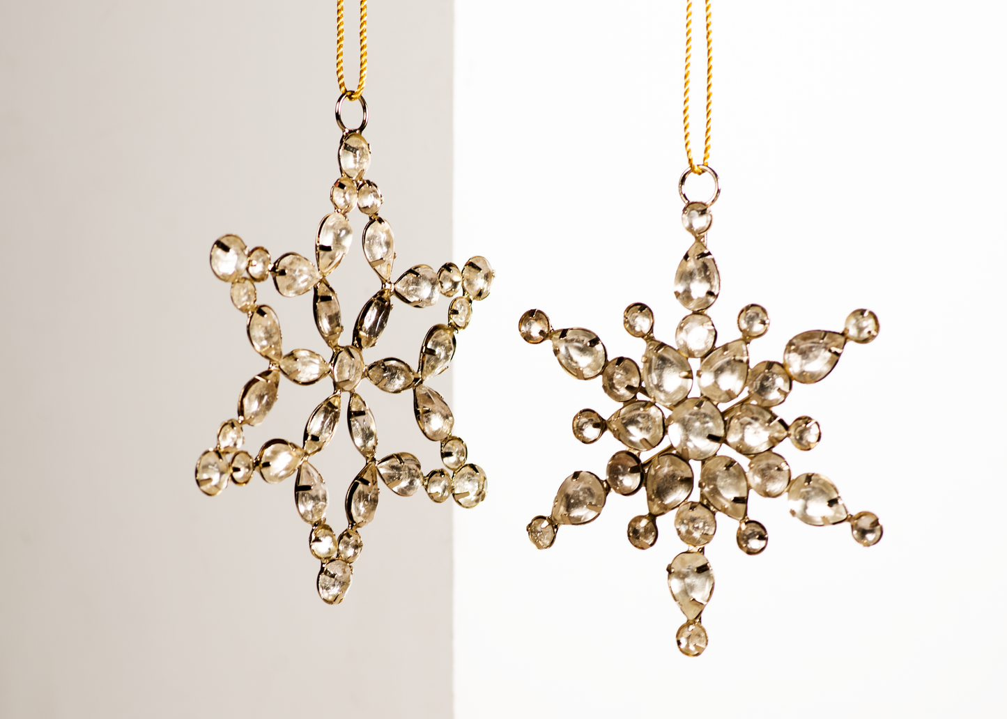 Antique brass snowflake ornaments with diamanté crystal accents